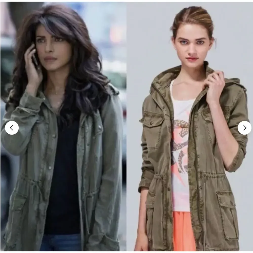 Aritzia Talula XXS Olive Green Trooper Utility Jacket Hooded Cinch Waist 2XS